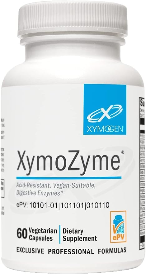 XYMOGEN XymoZyme - Vegan Digestive Enzyme Supplement for Digestive Health Support* - Plant-Based Multi-Enzyme Formula - Gluten-Free & Dairy-Free - 60 Capsules