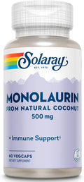 SOLARAY Monolaurin 500mg from Natural Coconut - Monolaurin Supplement for Powerful Nutritive Support - 60-Day Money Back Guarantee, Lab Verified - 60 Servings, 60 VegCaps