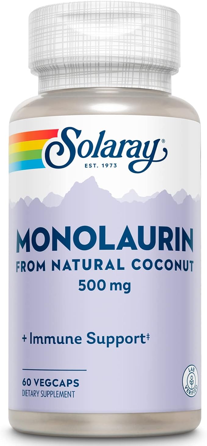 SOLARAY Monolaurin 500mg from Natural Coconut - Monolaurin Supplement for Powerful Nutritive Support - 60-Day Money Back Guarantee, Lab Verified - 60 Servings, 60 VegCaps