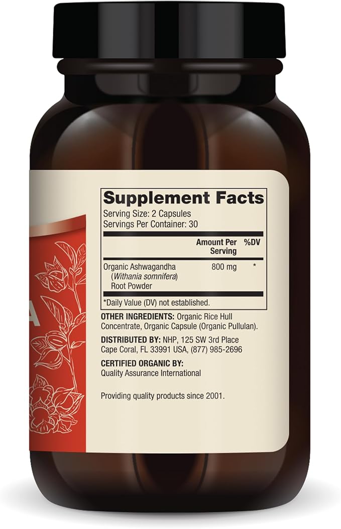 Dr. Mercola Organic Ashwagandha - Supports Energy Production & Adrenal Health - 800 mg Per Serving - Non-GMO, Gluten-Free & Soy-Free - Certified USDA Organic - 60 Capsules (30 Servings)