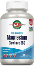 KAL Magnesium Glycinate Capsules, Fully Chelated Magnesium Bisglycinate, High Absorption Magnesium Supplement, Healthy Bones, Muscle, Relaxation and Stress Support, Non-GMO 160 count