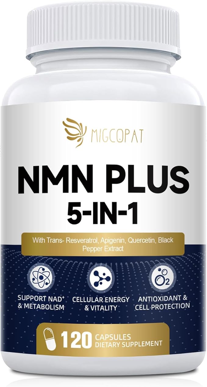 NMN Supplement 1000mg – NMNH Alternative 5-in-1 NAD Supplement w/Resveratrol, Apigenin, Quercetin & Black Pepper – Supports Cellular Energy, Healthy Aging & Longevity – 120 Veggie Capsules