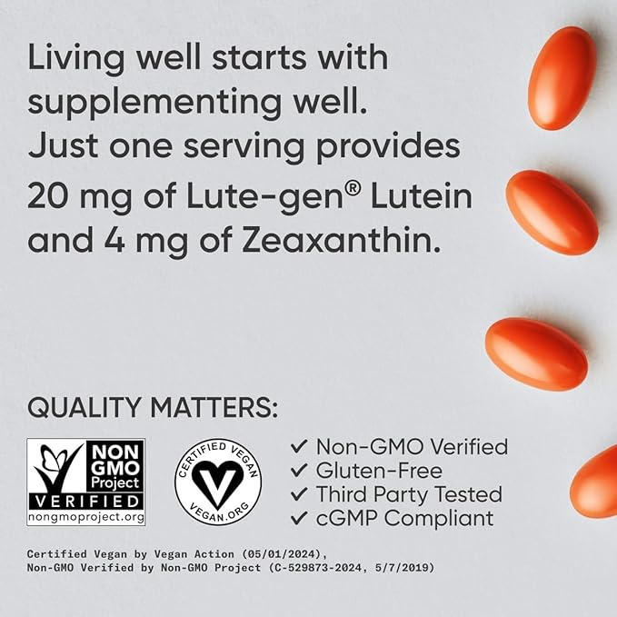 Sports Research® Lutein and Zeaxanthin Capsules - Eye Health Support Supplement Made with Lute-Gen® and Organic Coconut Oil - Vegan Friendly & Non-GMO Verified - 120 Veggie Softgels