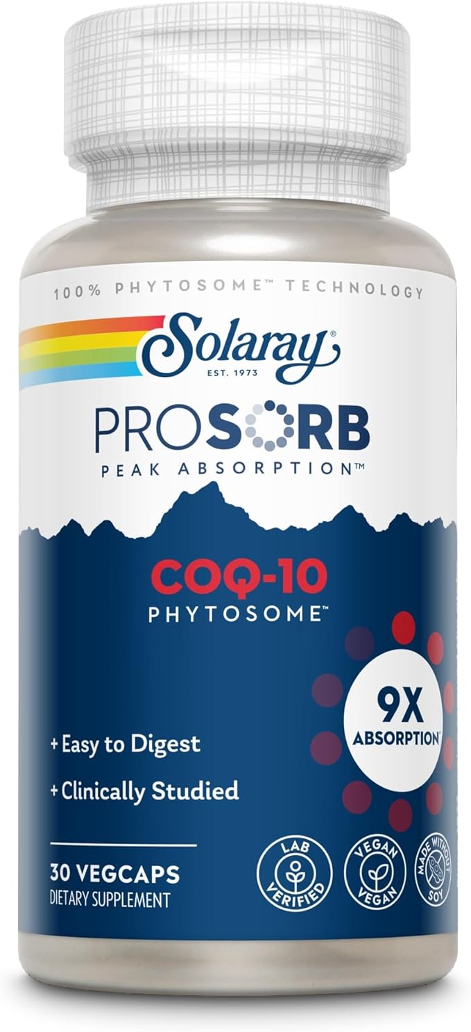SOLARAY CoQ-10 Phytosome - 9X Absorption CoQ10 200mg - Easy-to-Digest Antioxidants Supplement - Vegan and Made Without Soy - 60-Day Guarantee - 30 Servings, 30 VegCaps