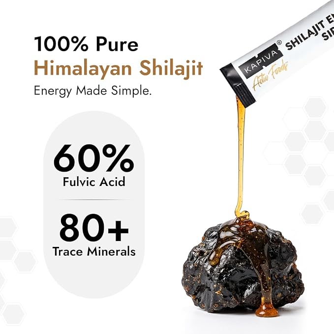 Kapiva Shilajit Honey Sticks, 7500mg Pure Shilajit, Easy-to-Consume On-the-Go Sticks, Energy & Stamina Support, Ginger Honey Flavor, 30 Count