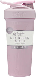 BlenderBottle Sport Shaker Cup Insulated Stainless Steel Water Bottle with Wire Whisk, 25-Ounce, Pink Stripes