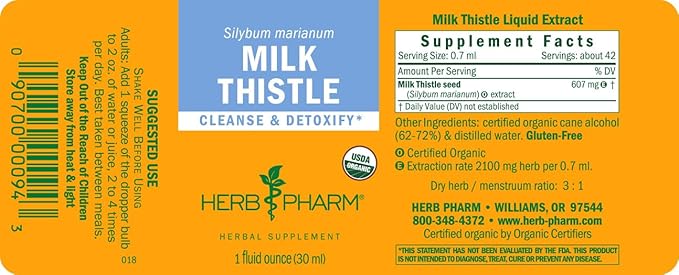 Herb Pharm Milk Thistle Seed Liquid Extract for Liver Function Support - 1 Ounce