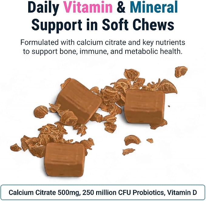 BariatricPal Sugar-Free Calcium Citrate Soft Chews | 500mg with Vitamin D & Probiotics | Butterscotch | 90 Count (1 Month Supply)