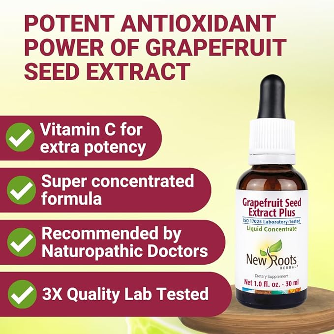 NEW ROOTS HERBAL Grapefruit Seed Extract Drops 30 ml (1 Fl OZ) + Vitamin C | Super Concentrated Grapefruit Seed Extract Liquid Tincture | Gluten Free, Non-GMO
