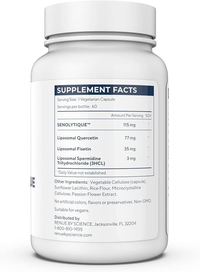 Renue By Science Senolytique Senolytic Supplements | 60 Capsules with Fisetin (35mg) Quercetin (78mg) & Spermidine (3mg) per Serving | Liposomal Formula | Manufactured in the USA & Third-Party Tested