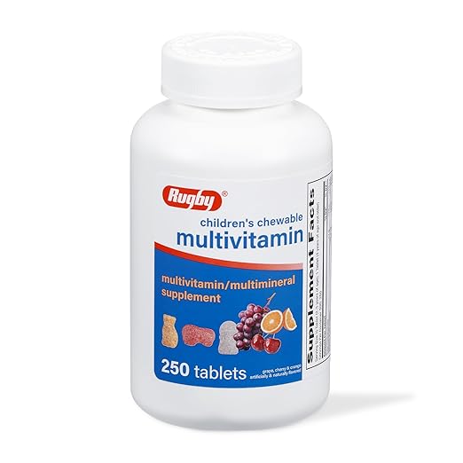 Rugby Children’s Chewable Multivitamin Tablets - Dietary Supplement - Assorted Fruit Flavors - Animal Shapes - 250 Count (1 Pack)