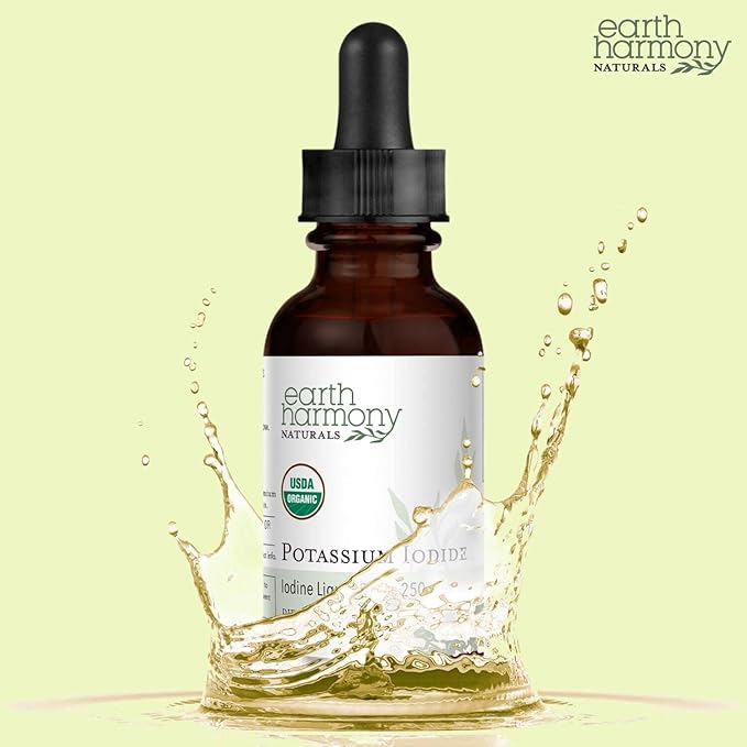 USDA Organic Potassium Iodide 250 mcg Liquid Supplement (6 Month Supply) – 0.253% Elemental Iodine – Dietary Iodine Support – Vegan, Gluten-Free (1 Oz)