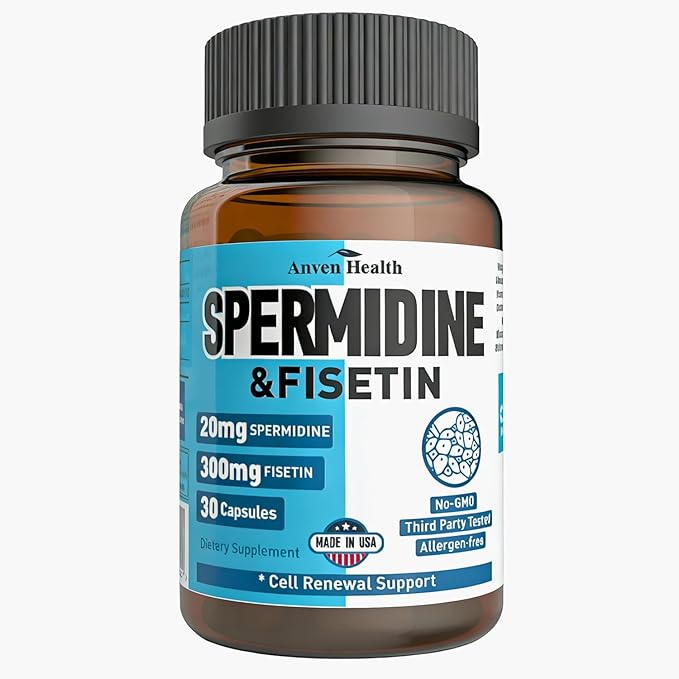 Spermidine & Fisetin Supplement - 20mg of 99% Spermidine Per Serving, 3HCL & 300mg Fisetin for Women Men Cell Renewal, Aging Defense & Longevity, Gluten Free, Non-GMO, Made in USA | 30 Veggie Caps