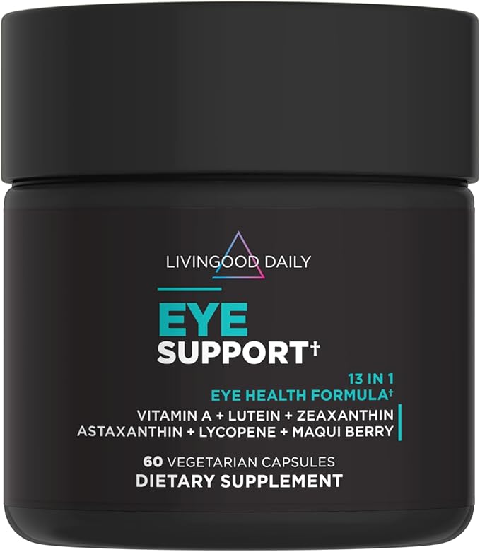 Livingood Daily Eye Support, 13-in-1 Vision Supplement with Lutein, Zeaxanthin, Astaxanthin, Vitamin A, Lycopene, Maqui Berry & More, Promotes Healthy Eyes, Blue Light Protection, Vegan, 60 Capsules