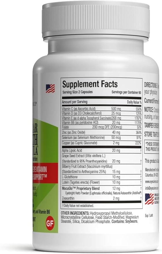 EyeScience – Macular Health Formula – 120 Capsules – Complete Nutritional Supplement for Eye Health - Contains Lutein, Zeaxanthin, Vitamin C, D, E & B6-2-Pack