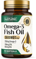 Built by Nature Omega-3 Fish Oil 3600mg – High EPA & DHA – 2160mg Omega 3s per Serving – Triple Strength Burpless Softgels – Heart & Brain Support – 60 Softgels