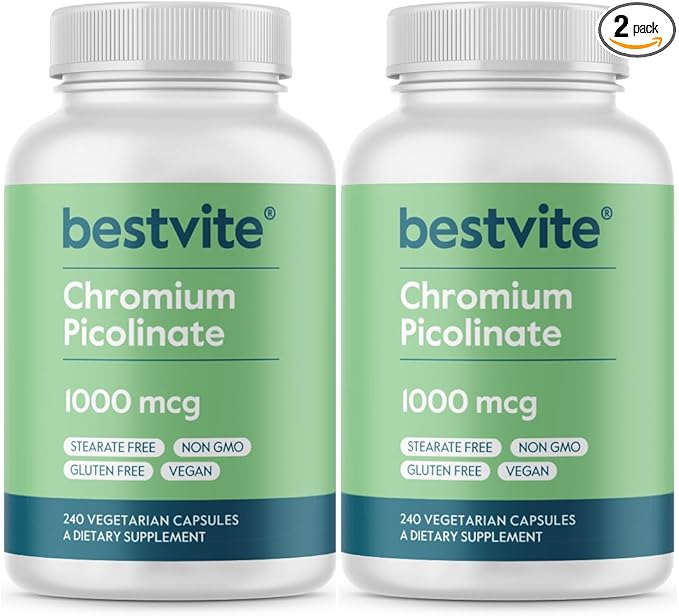 BESTVITE Chromium Picolinate 1000mcg (480 Vegetarian Capsules) (240 x 2) - No Stearates - Vegan, Gluten Free, Non-GMO - Mineral Supplement - Supports Healthy Metabolism* - Easy-to-Swallow Capsules