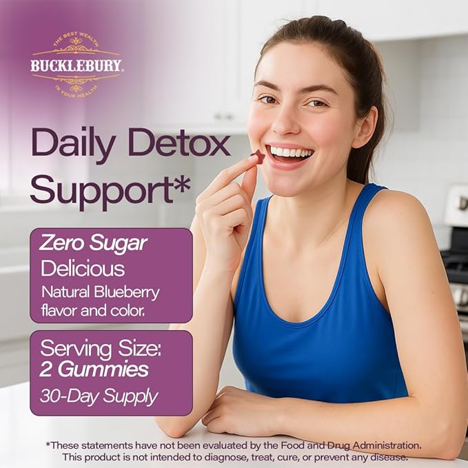 Bucklebury Sugar-Free Milk Thistle Gummies 1000mg with Natural Blueberry Flavor - Vegan, Gluten-Free, Non-GMO Natural Milk Thistle Supplement for Liver Health, Immunity & Antioxidant Support -60 Count