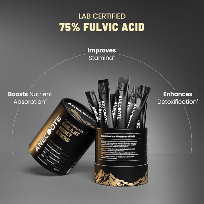 ANECDOTE Himalayan Shilajit Honey Sticks with Organic Honey & Saffron | Boosts Stamina | Supports Immunity | 75% Fulvic Acid, 85+ Trace Minerals | No Added Sugar | 30 Sticks