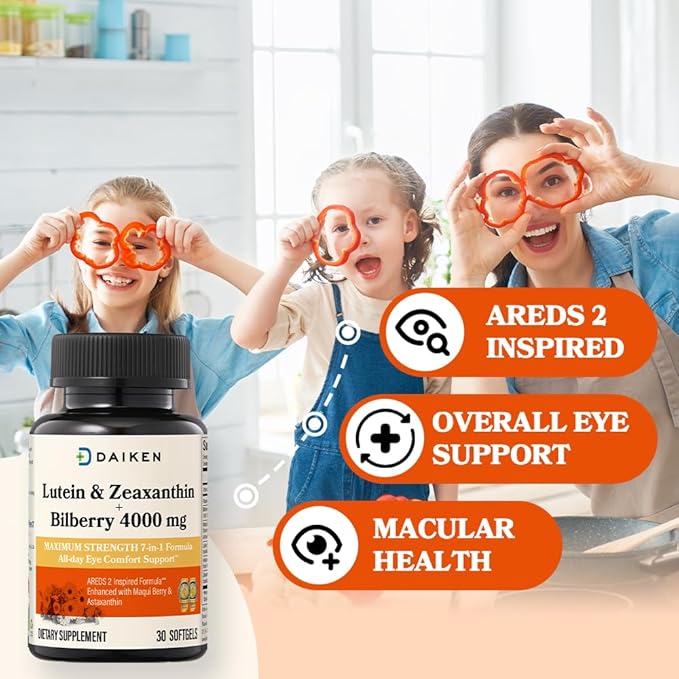 DAIKEN Lutein and Zeaxanthin Supplements, AREDS 2 Inspired Formula with Astaxanthin, Maqui Berry, Bilberry, Flaxseed Oil & Vitamin E, 30 Softgels (Pack of 2)
