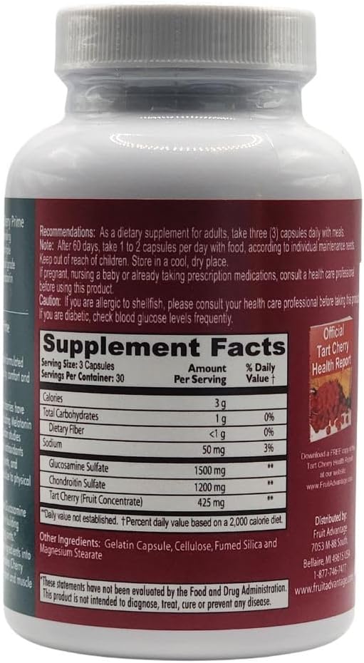 Cherry Prime Montmorency Tart Cherry with Glucosamine & Chondroitin - 90 Capsules (Case of 12)