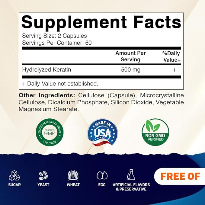 Vitamatic Hydrolyzed Keratin 500mg per Serving - 120 Vegetarian Capsules - Keratin Supplements for Healthy Hair Skin & Nails for Adults (Pack of 2)