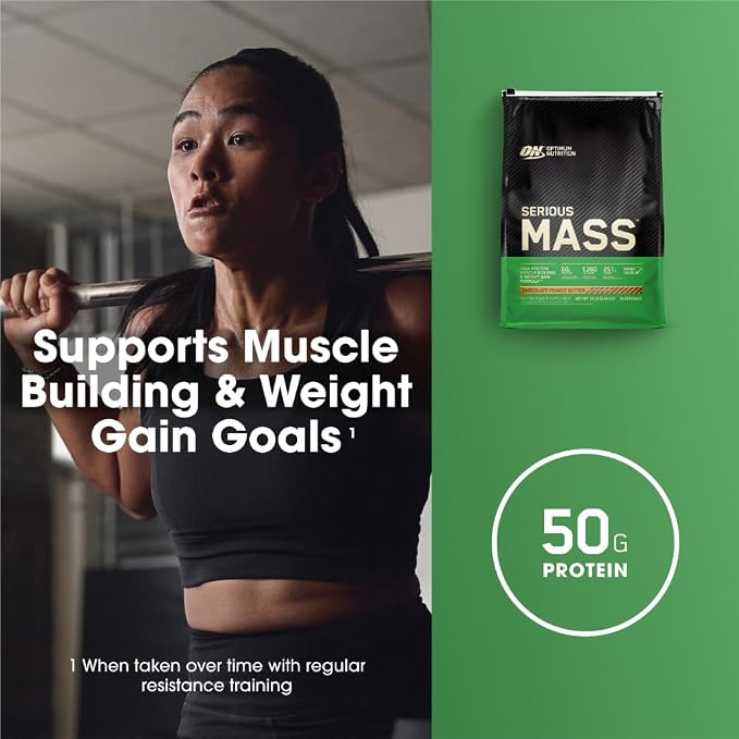 Optimum Nutrition Serious Mass, Weight Gainer Protein Powder, Mass Gainer, Vitamin C and Zinc for Immune Support, Creatine, Banana, 12 Pound (Packaging May Vary)