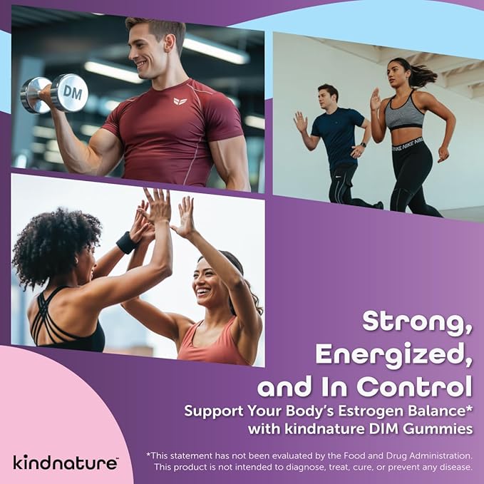 kindnature DIM Gummies 100mg – Hormone Balance Support for Women – Diindolylmethane Supplement for Estrogen Metabolism, Menopause & Skin Wellness – Vegan, Non-GMO, Gluten-Free – 60 Gummies