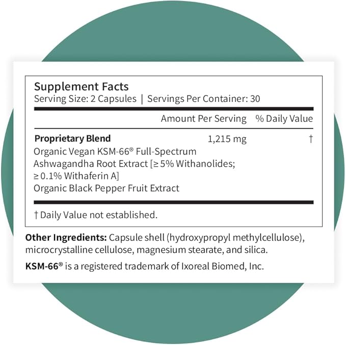 Pattern Wellness Ashwagandha Complex for Men & Women – Organic KSM-66® & Black Pepper Extract – Supports Stress Response & Energy Balance – Non-GMO – 180 Vegan Capsules