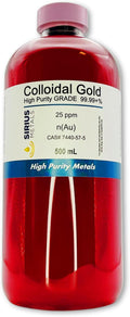 True Colloidal Gold – 25 ppm - 99.99+% Purity - 500 mL (16.9 Fl Oz) in Clear BPA-Free Plastic Bottle - Made in USA