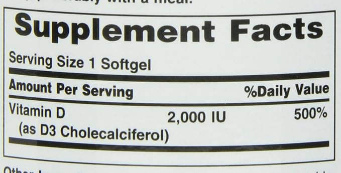 Nature's Bounty Vitamin D3 2000 IU, Immune and Bone Support, Vitamin Supplement, 1 Per Day, 240 Rapid Release Softgels (Pack of 2)