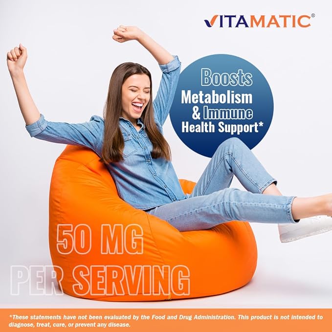 Vitamatic Vitamin B6 (Pyridoxine HCI), 50 mg 250 Vegetarian Tablets - Promotes Energy Production, boosts Metabolism and Immune Health Support