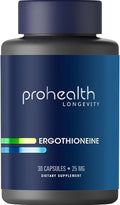 ProHealth Ergothioneine 5X Strength. 25mg Clinical Research Dose. Natural Amino Acid Mushroom Supplement for Improved Cognition, Heart Health. Essential Longevity Vitamin. 25 mg/Serving, 30 Servings