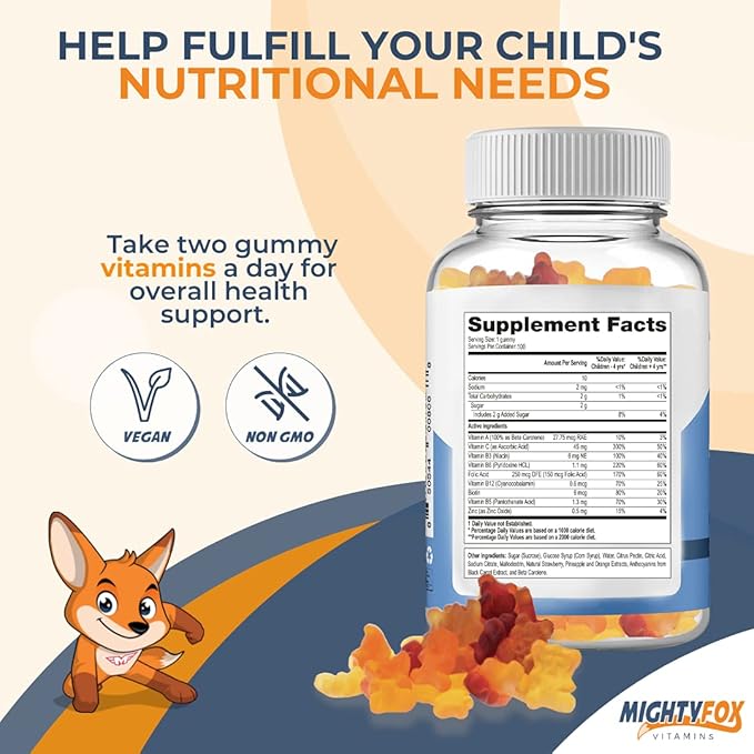 Kids Multivitamin Gummies - Non-GMO, Gluten-Free, Vegan Multivitamin Gummies w/Vitamin C, B3, B5, B6, B12, Zinc (100 Count, 5 Pack) – Fruity Toddler to Teen Gummy Vitamins for Kids