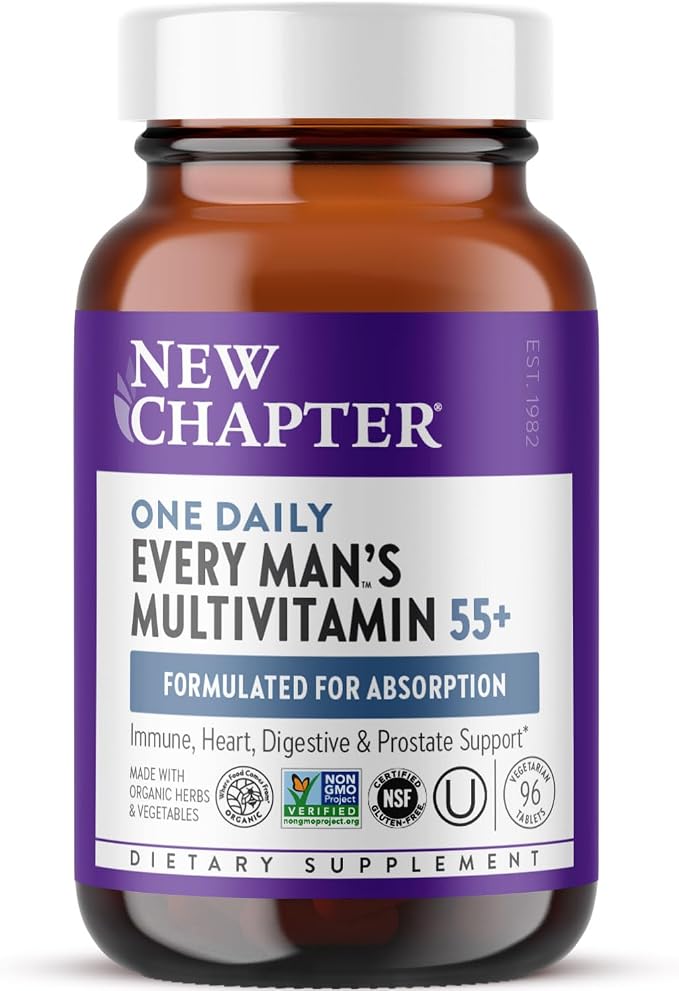 New Chapter Men’s Multivitamin 55+, Extra B6 & B12, D3, Astaxanthin, Vitamin C & Zinc, Immune, Heart, Cellular Energy, and Brain Health, Gentle on The Stomach, One Daily, Non-GMO, 96 Tablets