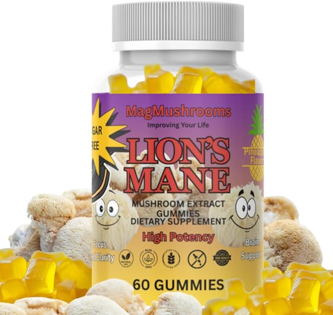 Lion’s Mane Sugar Free, Vegan Gummies, High Potency, Double Extracted, 60 Gummies