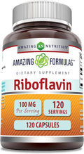 Amazing Formulas Riboflavin (Vitamin B2) Supplement |100 Mg Per Serving | 120 Capsules | Non-GMO | Gluten Free | Made in USA