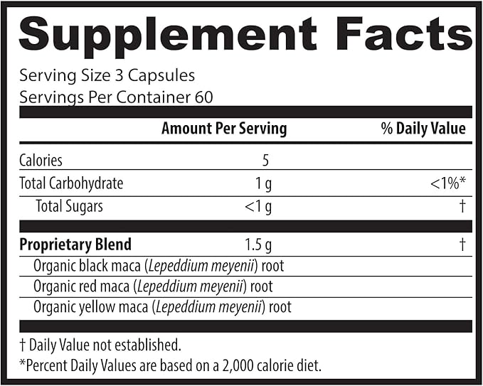 Zen Spirit Maca Root Capsules Gelatinized - Yellow, Red & Black Powder Blend - Organic & Vegan Certified - 180 Pills 500mg - Supplement for Men and Women
