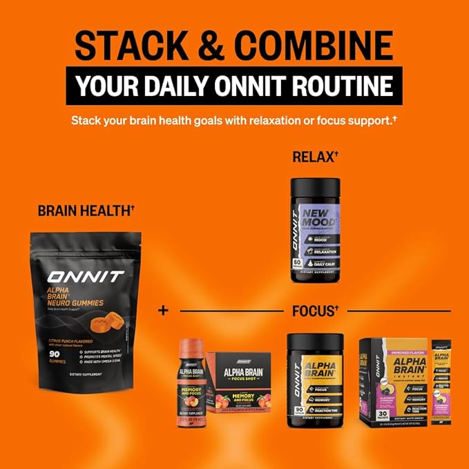 ONNIT Alpha Brain Neuro Focus Gummies, IGEN Non-GMO Tested Vegan Gummies with Omega-3s Lutein Zeaxanthin and Caffeine, Brain Eye and Focus Supplement for Men and Women, Citrus Punch, 90 Count