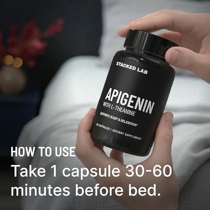 Apigenin with L-Theanine for Better Sleep | Premium Sleep Support, Relaxation, & Sleep Quality Aid | Non-Drowsy, Melatonin Free | 60 Capsules