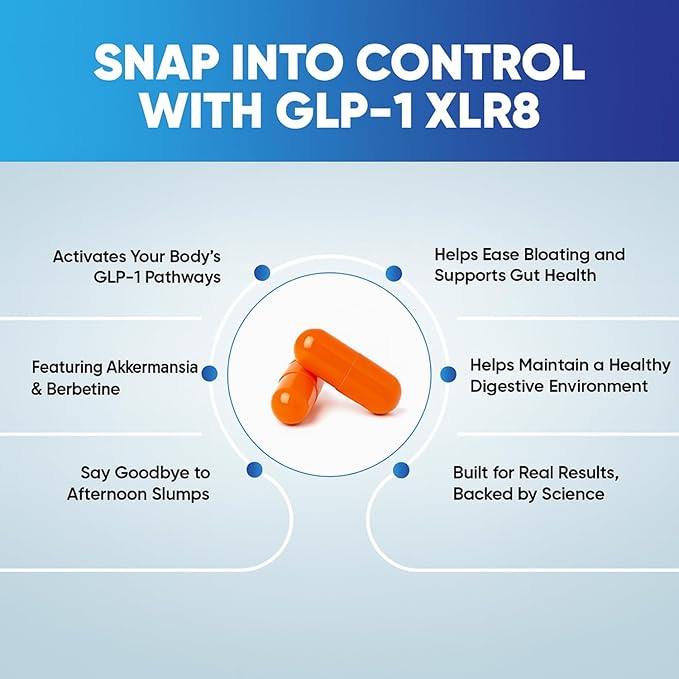 GLP-1 XLR8 Supplement for Weight Loss, Digestion, Constipation, Bloating Relief with Akkermansia 2.6 Billion AFU Live Prebiotic Probiotic Postbiotic Gut Health + Berberine for Women Men 120 Capsules