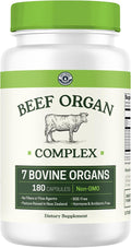Beef Organ Supplement Grass Fed - 7 Beef Organs Complex from New Zealand - Liver Heart Pancreas Kidney Lung Spleen Bone Marrow - Non-GMO, No Fillers, Hormone & Antibiotic Free - Carnivore Diet - 180ct