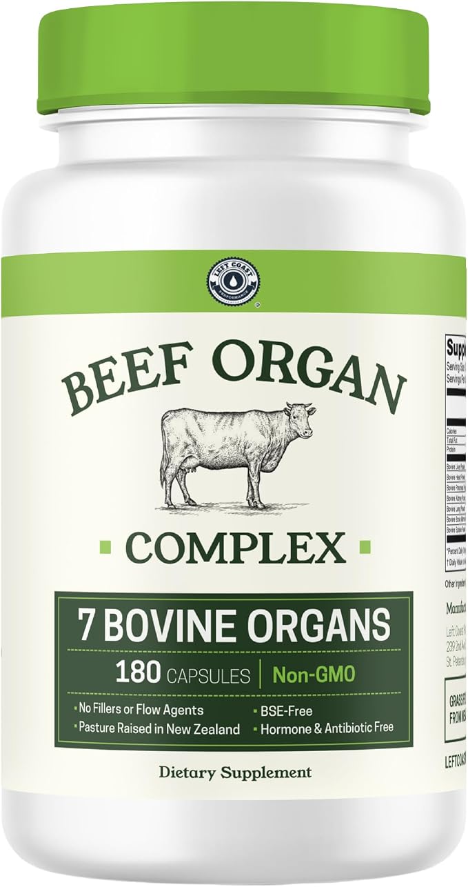 Beef Organ Supplement Grass Fed - 7 Beef Organs Complex from New Zealand - Liver Heart Pancreas Kidney Lung Spleen Bone Marrow - Non-GMO, No Fillers, Hormone & Antibiotic Free - Carnivore Diet - 180ct