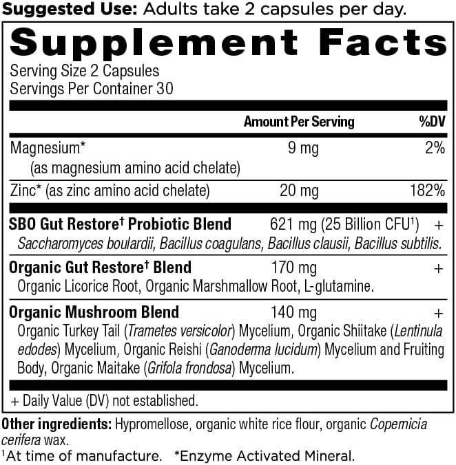 Ancient Nutrition Probiotics, SBO Probiotics Gut Restore 60 Ct, Promotes Gut Health, Digestive and Immune Support, Gluten Free, Ancient Superfoods Blend, 25 Billion CFUs* Per Serving