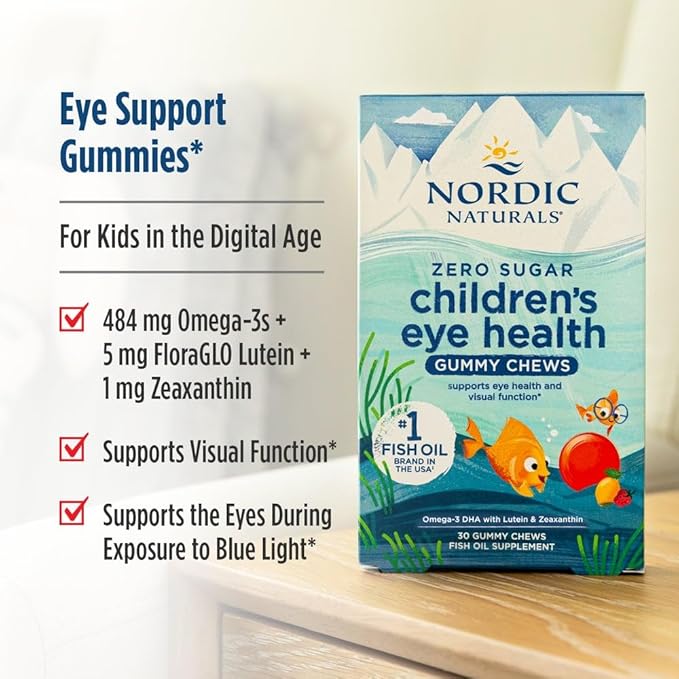 Nordic Naturals Children’s Eye Health Gummies, Strawberry Lemonade - 30 Gummies for Kids - 484 mg Total Omega-3s DHA, Lutein & Zeaxanthin - Brain Health, Antioxidant Support, Non-GMO - 30 Servings