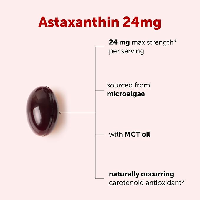 Micro Ingredients Astaxanthin 24mg with MCT Oil, 60 Softgels, 2 Month Supply | Max Strength Astaxanthin Antioxidant Supplements | Fresh Microalgae Source | Non-GMO, Gluten Free, No Soy