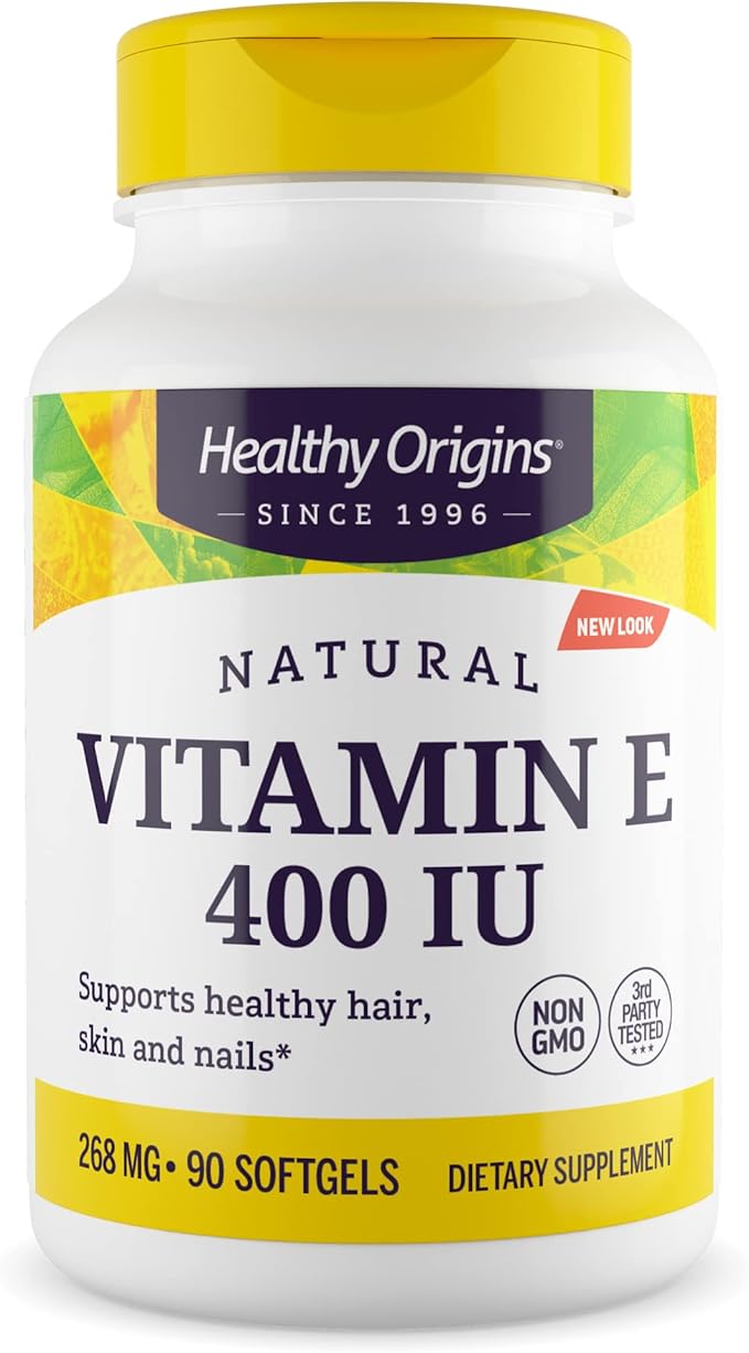 Healthy Origins Vitamin E 400 IU (Natural, Non-GMO, Gluten Free, Skin Support, Cardiovascular Support), 90 Softgels