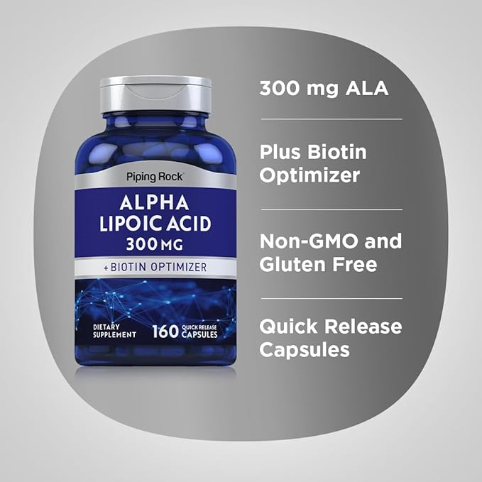 Piping Rock Alpha Lipoic Acid 300mg | Plus Biotin Optimizer | 160 Capsules | Non-GMO, Gluten Free Supplement