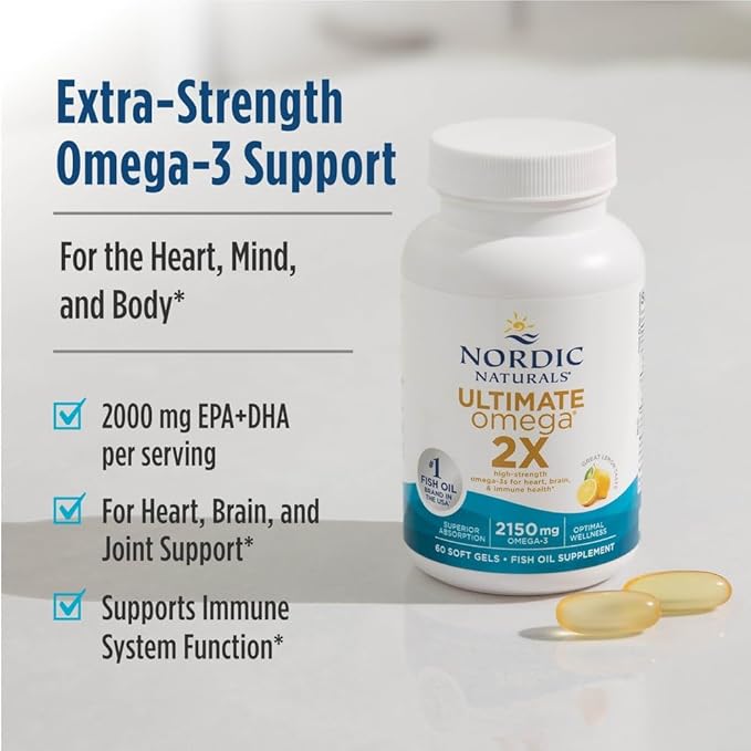 Nordic Naturals Ultimate Omega 2X, Lemon Flavor - 90 Soft Gels - 2150 mg Omega- High-Potency Omega-3 Fish Oil with EPA & DHA - Promotes Brain & Heart Health - Non-GMO - 45 Servings