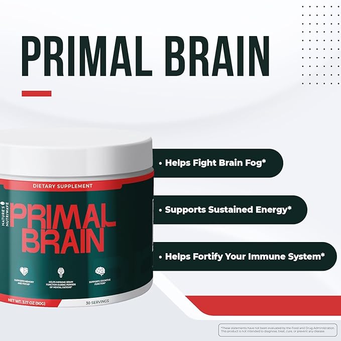Primal Brain – Daily Fiber & Nutrient Powder with Baobab, Konjac Glucomannan, Spermidine & L-Arabinose – Non-GMO Formula – Made in USA – 3.17 oz, 30 Servings, 1 Month Supply